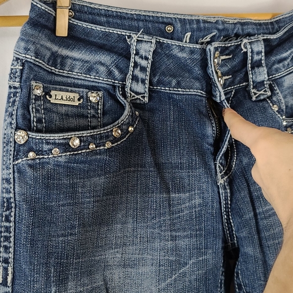 Distressed Embellished Wide Leg Jeans - Picture 3 of 10